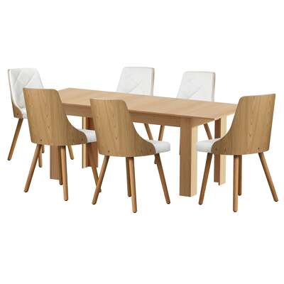 200cm Extendable Dining Table with 6PCS Dining Chairs PU Leather White