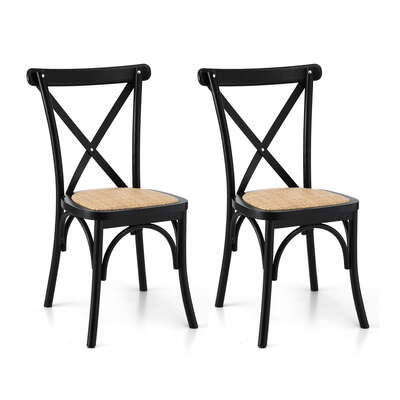 2x Dining Chairs Rattan Wooden Kitchen Accent Chair Cafe Lounge Rubber Wood