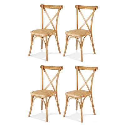 4x Dining Chairs Rattan Wooden Kitchen Accent Chair Cafe Lounge Rubber Wood
