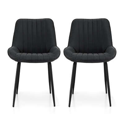 2x dining chairs retro pu leather kitchen lounge cafe accent chair black