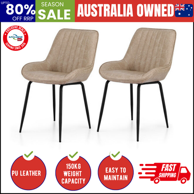2x dining chairs retro pu leather kitchen lounge cafe accent chair khaki