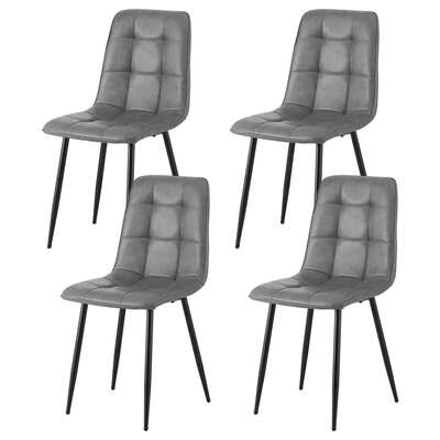  4x Dining Chairs Retro PU Leather Kitchen Lounge Cafe Accent Chair Grey