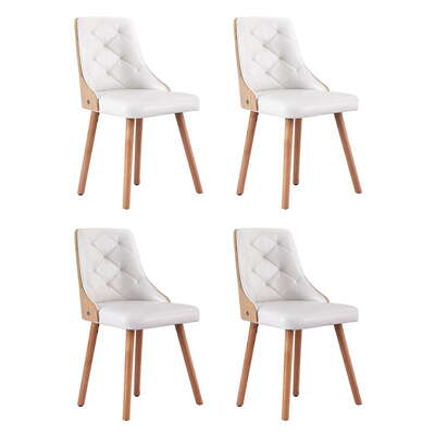 Set of 4 White PU Leather Dining Chairs  Modern and Sleek Design