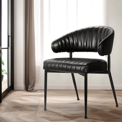 Dining Chairs Set Of 2 Leather Hollow Armchair Black