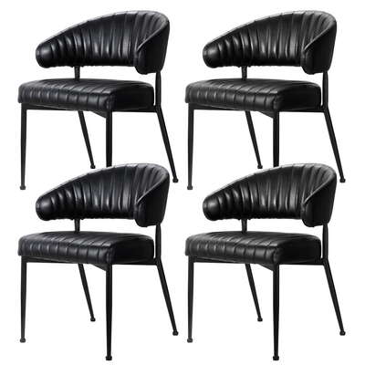 Set of 4 Black Leather Dining Armchairs  Stylish Hollow Back Design