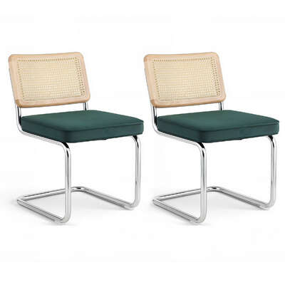 Dining Chairs Set Of 2 Velvet Rattan Cantilever Green Velvet