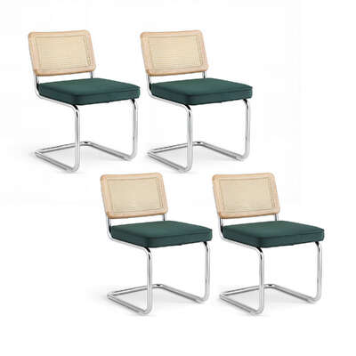 Dining Chairs Set Of 4 Velvet Rattan Cantilever Green Velvet
