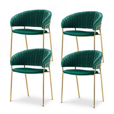 Dining Chair Set of 4 Green Velvet Hollow Armchair for Kitchen & Dining