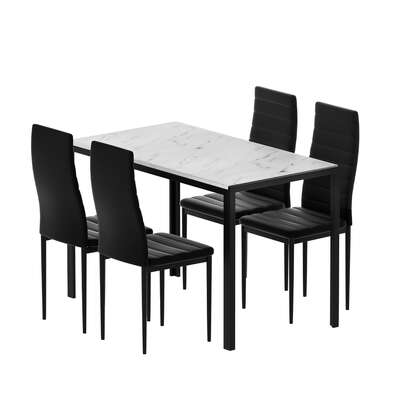 1 Dining Table and 4 Chairs Set Marble Effect