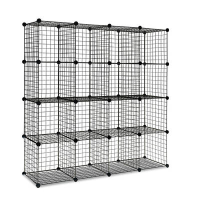 16 Cube Metal Wire Storage Cabinet - Black