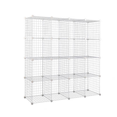 16 Cube Metal Wire Storage Cabinet - White
