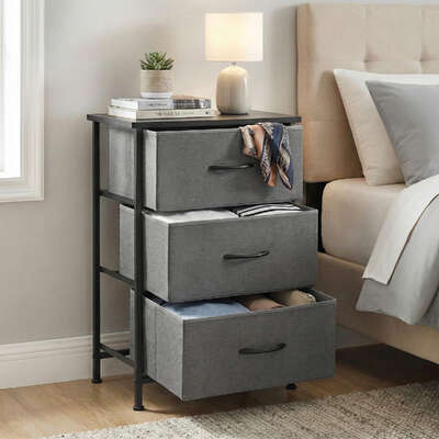 3-Drawer Chest of Drawers Grey Storage Dresser Tallboy for Bedroom