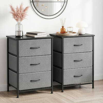 3 Drawer Tallboy Dresser Set of 2 Grey | EXTG