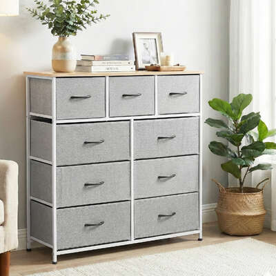 Chest of 9 Drawers Storage Dresser Tallboy Light Grey