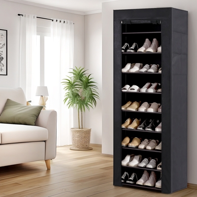 Shoe Rack 10-tier 27 Pairs Removable Cover Black