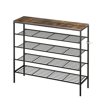 Shoe Rack 25 Pairs 5-tier Shoe Storage Organiser Shelf Metal frame Walnut