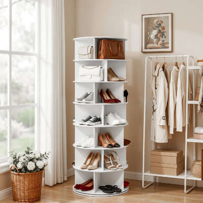 7-Tier Rotating Shoe Rack 28 Pairs White | EXTG