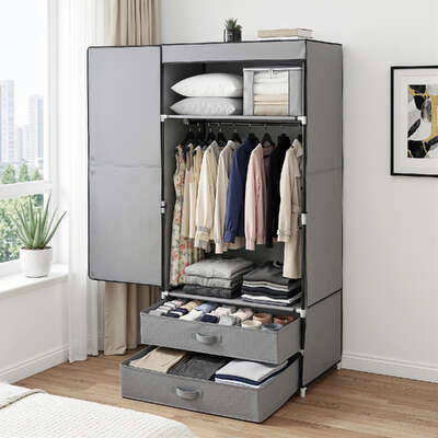Large Portable Clothes Closet Wardrobe with Magnetic Door Grey