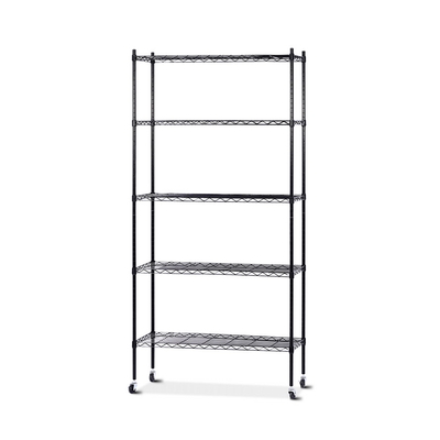 90cm 5-Tier Wire Shelf Shelving Unit Kithchen Storage Trolley Black