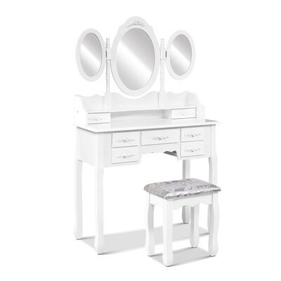  7 Drawer Dressing Table with Mirror - White