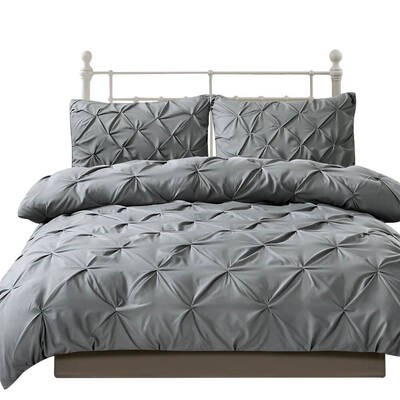 Diamond Pintuck Duvet Cover Pillow Case Set in Full Size in Charcoal