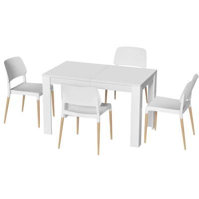 1 Dining Table and 4 Chairs Set White Wood