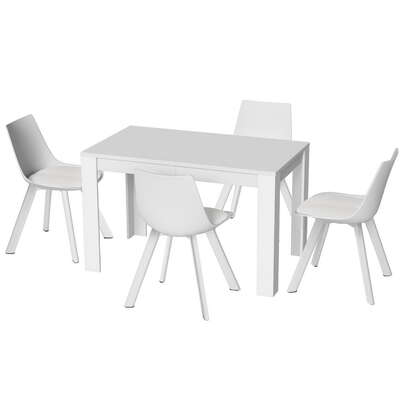 1 Dining Table and 4 Chairs Set Rectangle White