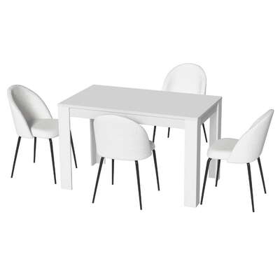 1 Dining Table and 4 Chairs Set White Sherpa