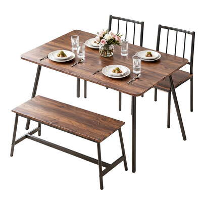 Dining Table And Chairs Set Of 4 Bench Kitchen Furniture Rustic