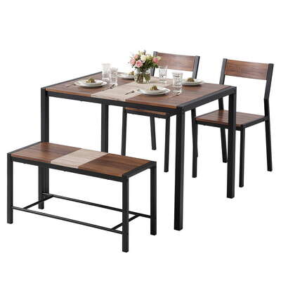 Dining Table And Chairs Set Of 4 Bench Kitchen Furniture Rustic Brown