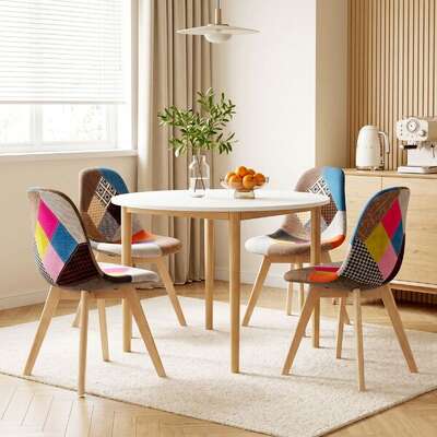 Round Dining Table 4 Chairs Set White 108cm | EXTG