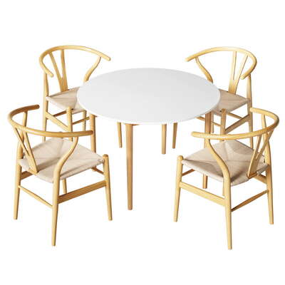 1 Dining Table And 4 Chairs Set Wishbone Wood