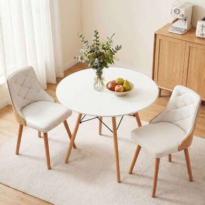 Round Dining Table Chairs Set 3pc 90cm White | EXTG
