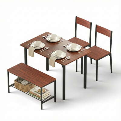 Dining Table and Chairs Set of 4 with Storage Bench Kitchen Furniture Walnut
