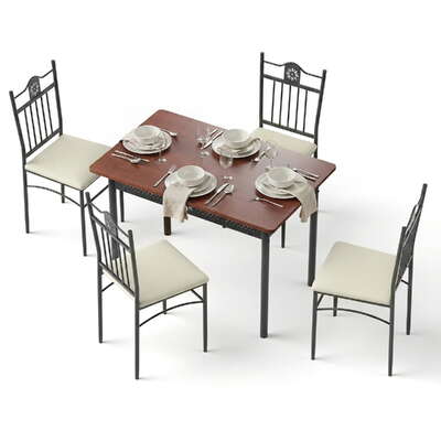 Dining Table and Chairs Set of 5 Compact Kitchen Furniture Upholstered Seats