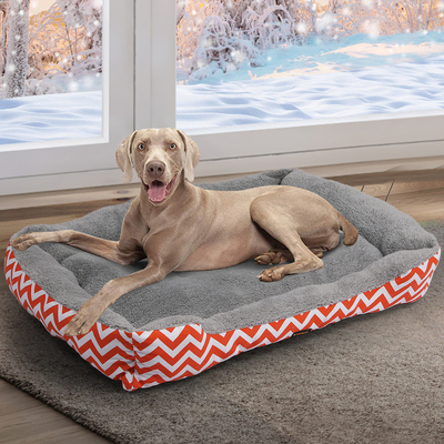 Pet Dog Cat Bed Deluxe Soft Cushion Lining Warm Kennel Orange Geo XL