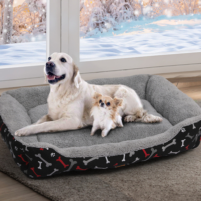 Pet Dog Cat Bed Deluxe Soft Cushion Lining Warm Kennel Black Bone