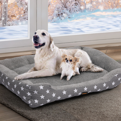 Pet Dog Cat Bed Deluxe Soft Cushion Lining Warm Kennel Grey Star