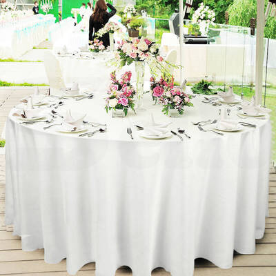 1 Pc 220cm White Round Fitted Table clothes Hemmed Edges Trestle Event Wedding