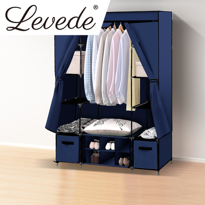 Portable cloth Storage Wardrobes Navy Blue 