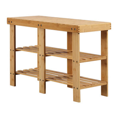 Bamboo Shoe Rack Stand Bench 3 Tier 69.5cm