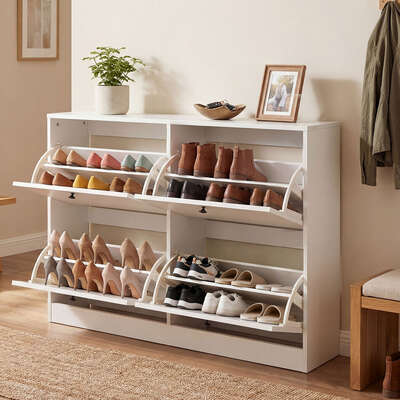 Shoe Cabinet 4 Flip Drawers Vertical Storage | EXTG