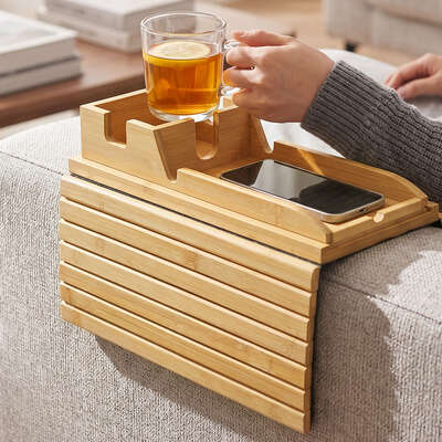 Bamboo Sofa Arm Tray Cup Holder Side Table | EXTG