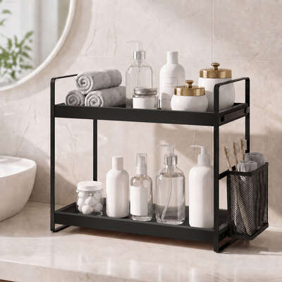 2 Tier Countertop Organiser Pine Iron Black | EXTG