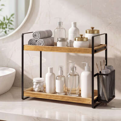 2-Tier Countertop Organiser Pine Wood Shelf | EXTG