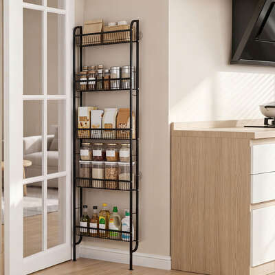 Wall Mounted Slim Storage Rack Metal Shelf Black | EXTG