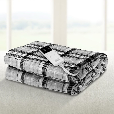 Electric Throw Rug Flannel Snuggle Blanket Washable Heated Grey And White Checkered
