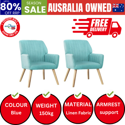 2x Armchair Lounge Sofa Chair Fabric Accent Chairs Couches Blue