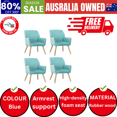 4x Armchair Lounge Sofa Chair Fabric Accent Chairs Couches Blue