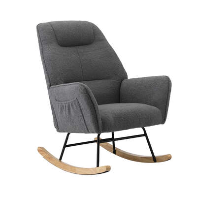 Rocking Chair Armchair Sherpa Accent Upholstered Grey Living Room Seat